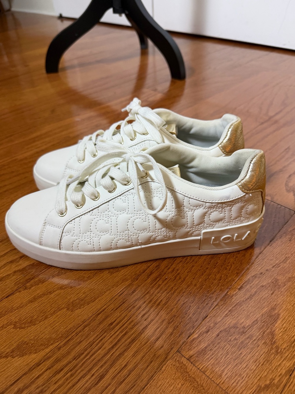 Lola Casademunt White Metallic Signature Sneakers
